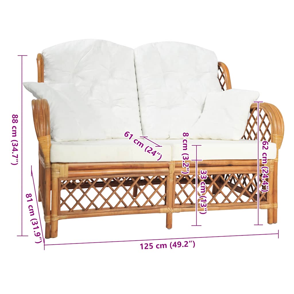 Divano a 2 Posti Marrone Chiaro in Rattan - homemem39