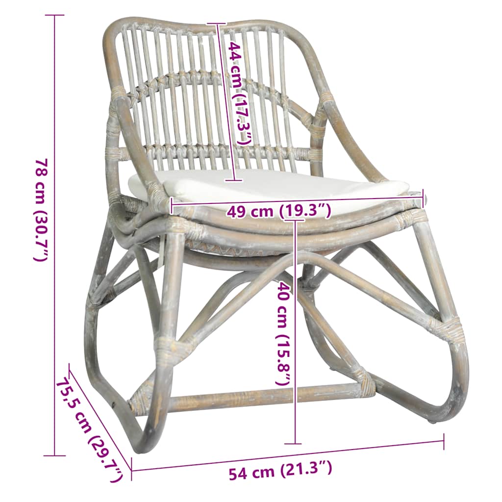 Sedia Grigia in Rattan e Lino - homemem39