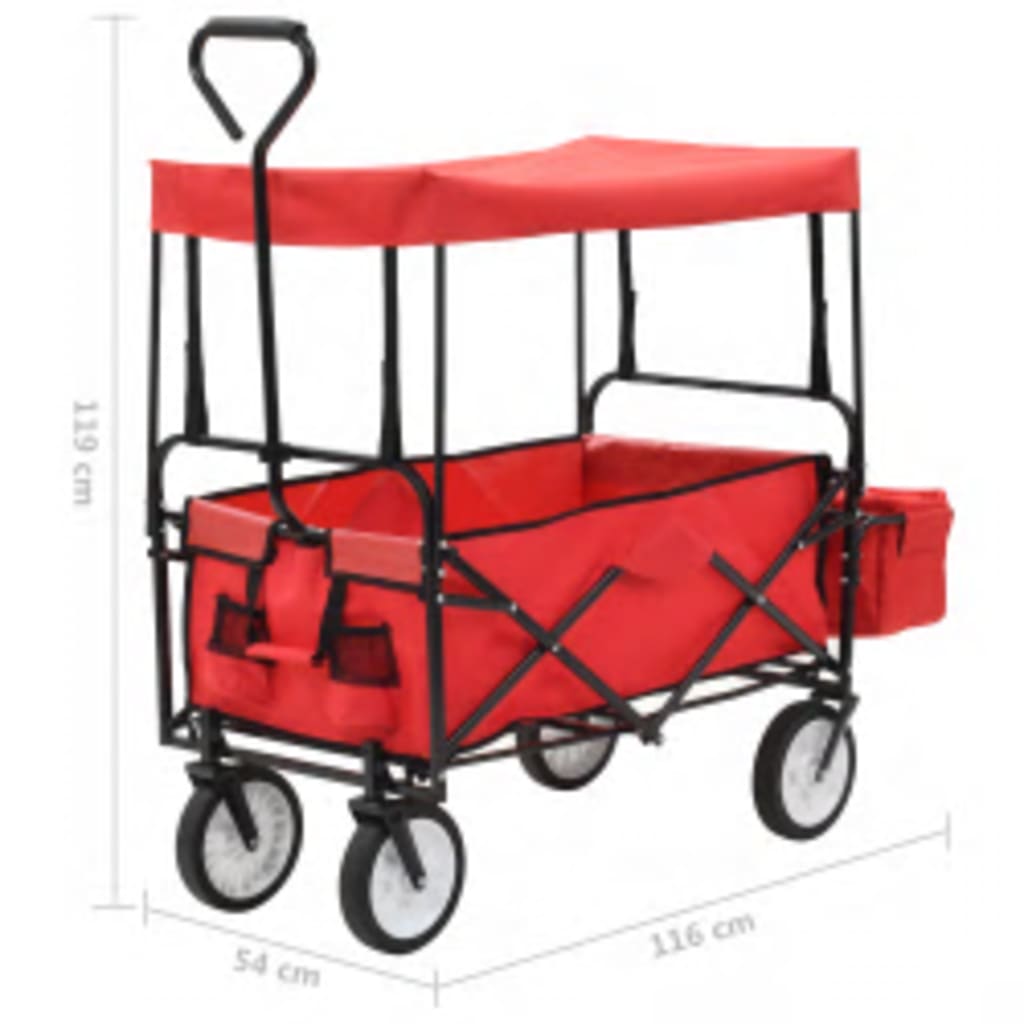 Carrello Pieghevole a Mano con Tettuccio in Acciaio Rosso | homemem39