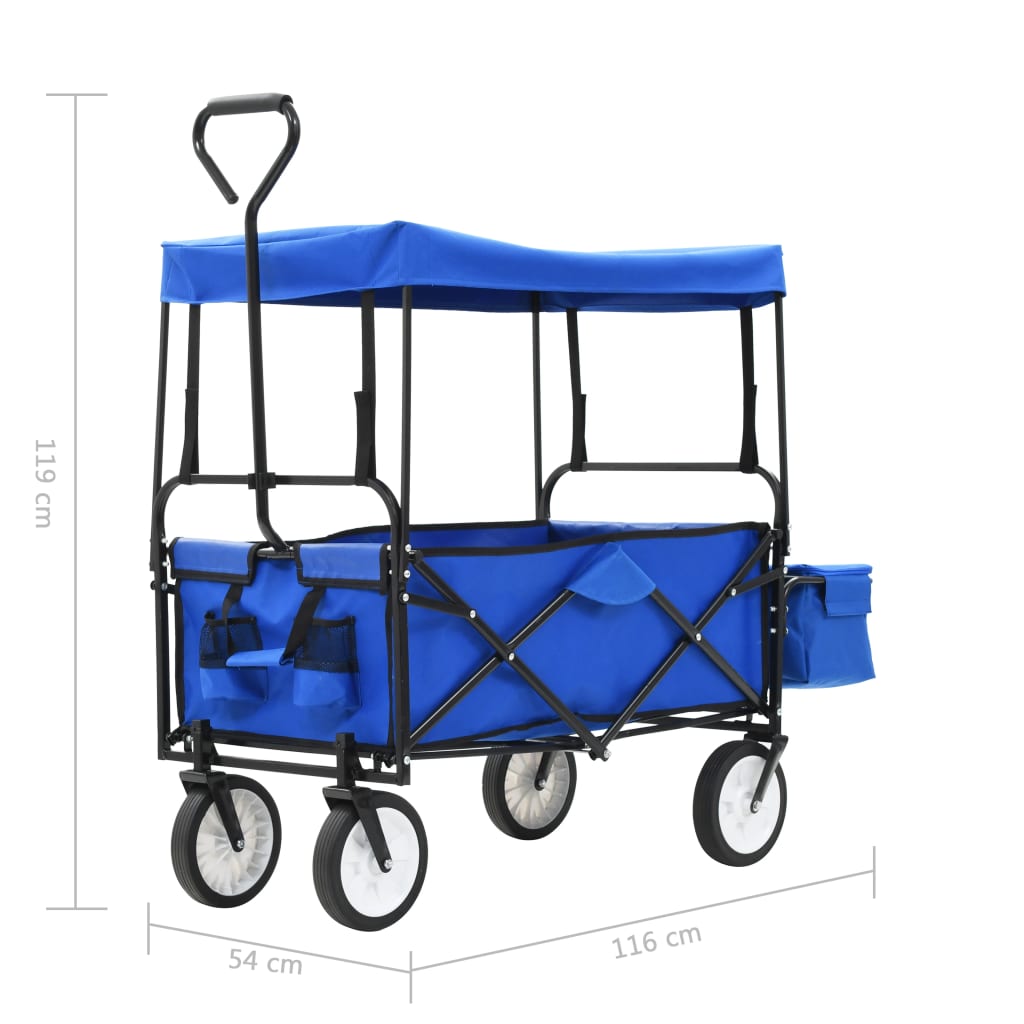 Carrello Pieghevole a Mano con Tettuccio in Acciaio Blu | homemem39