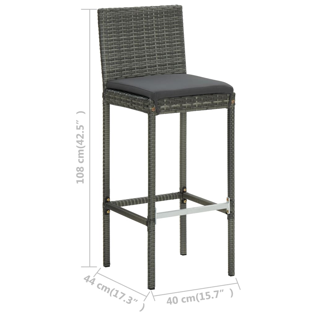 Bar Stools with Cushions 4 pcs Gray in Polyrattan
