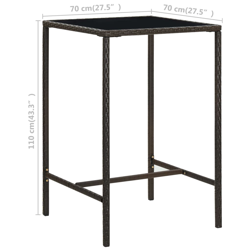 Tavolo da Bar da Giardino Marrone 70x70x110 cm Polyrattan Vetro