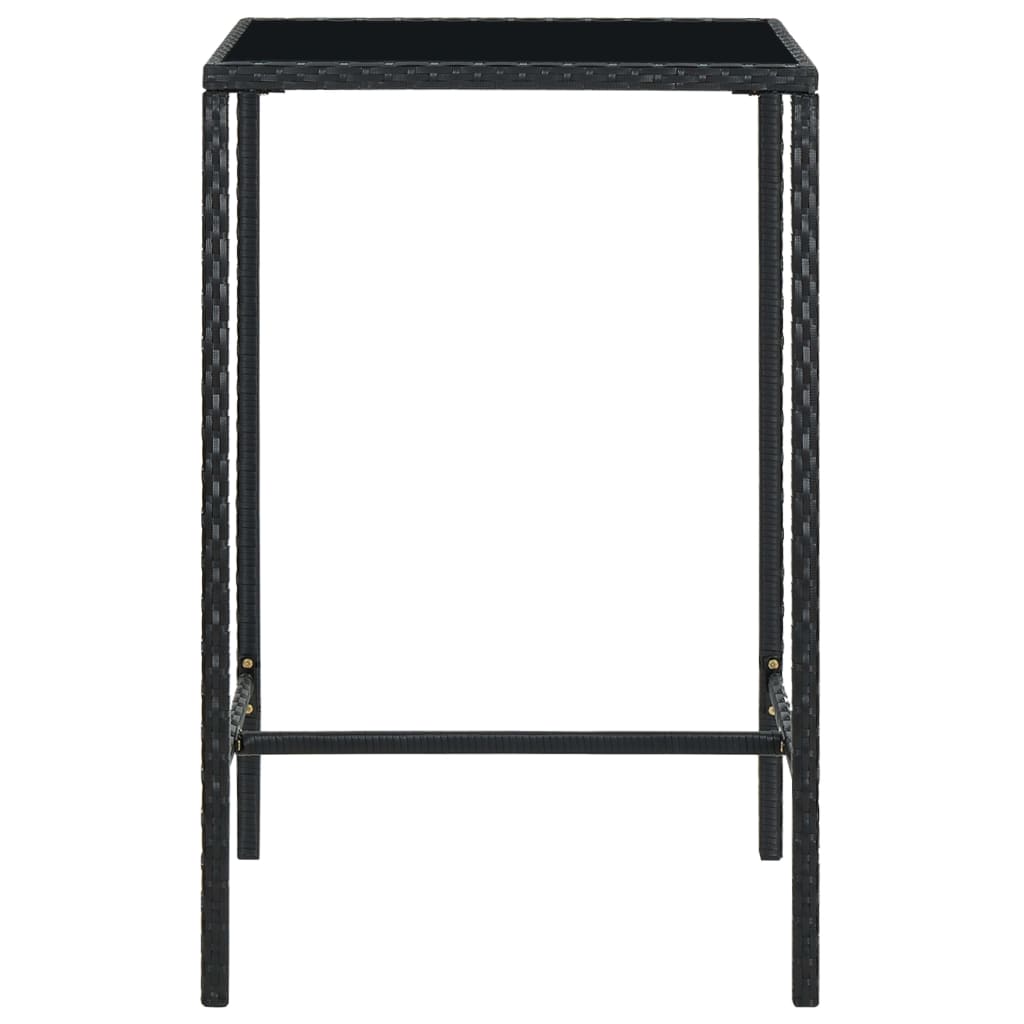 Tavolo da Bar da Giardino Nero 70x70x110 cm Polyrattan e Vetro - homemem39