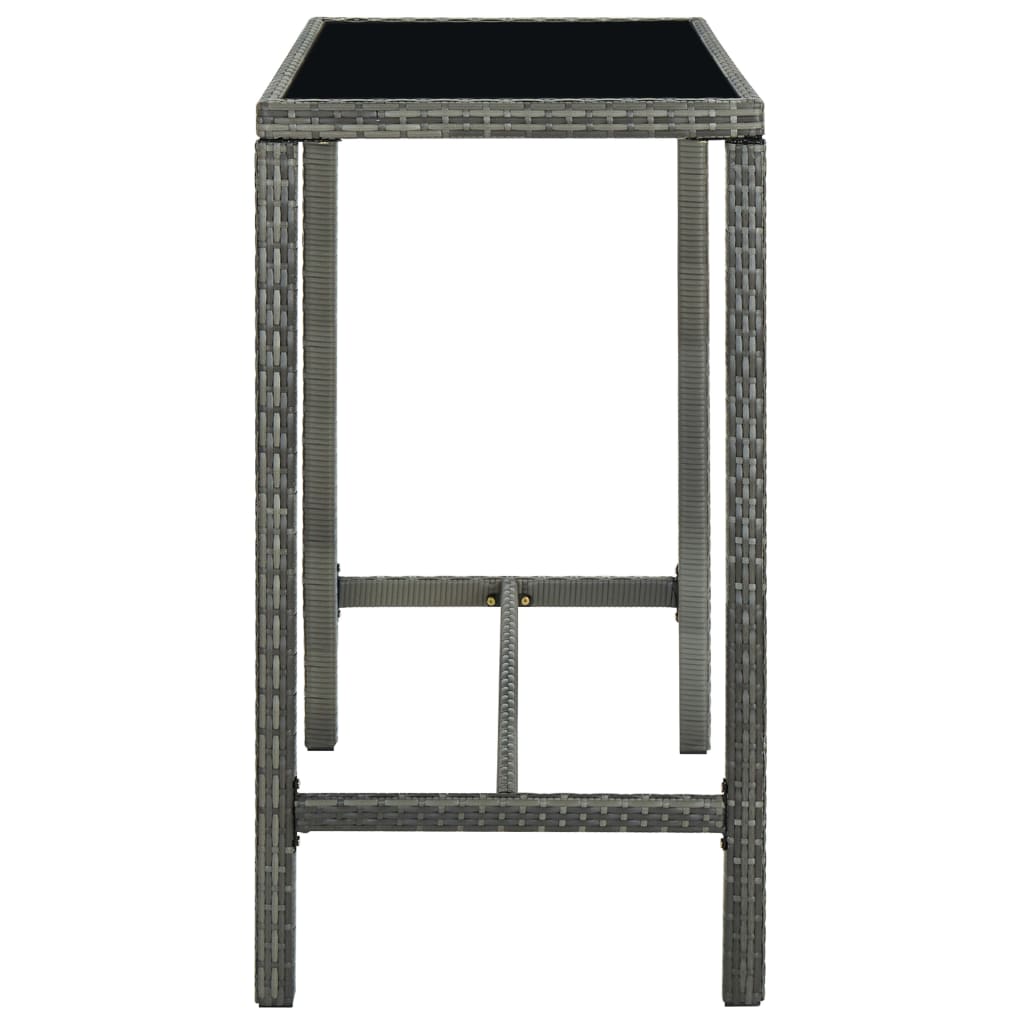 Tavolo da Bar per Esterni Grigio 130x60x110cm Polyrattan Vetro - homemem39