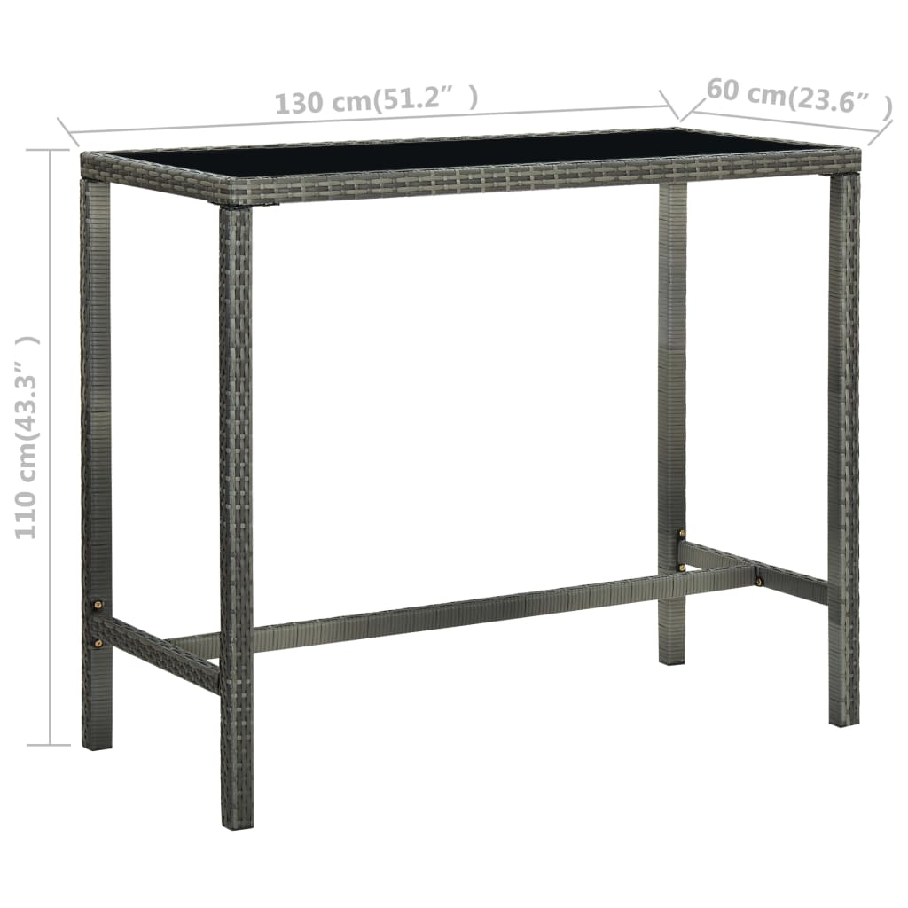 Tavolo da Bar per Esterni Grigio 130x60x110cm Polyrattan Vetro - homemem39