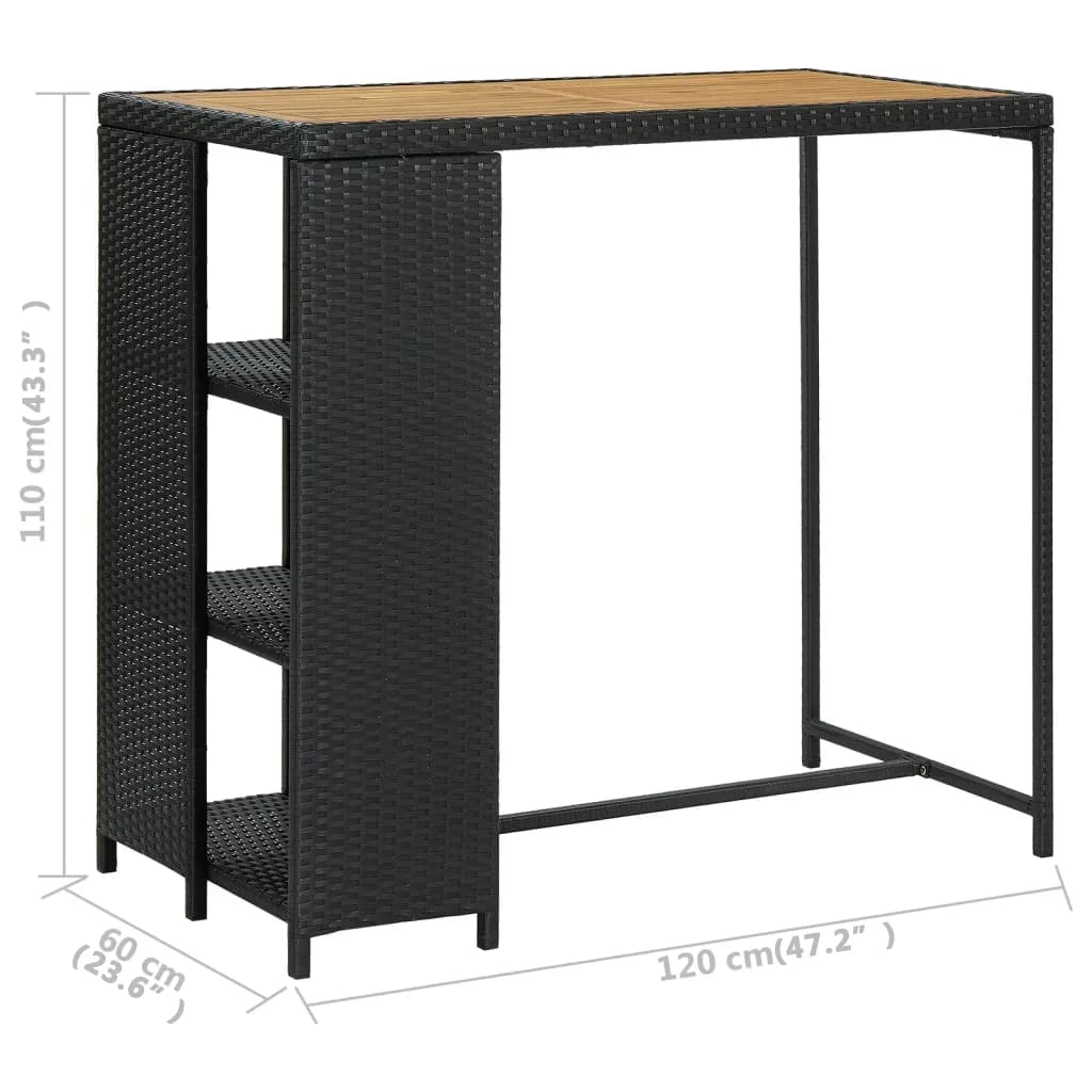 Tavolo da Bar con Ripiani Nero 120x60x110 cm in Polyrattan - homemem39