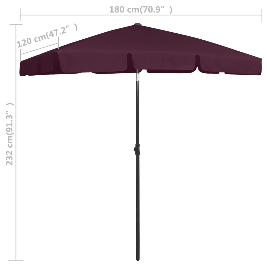 Ombrellone da Spiaggia Rosso Bordò 180x120 cm - homemem39