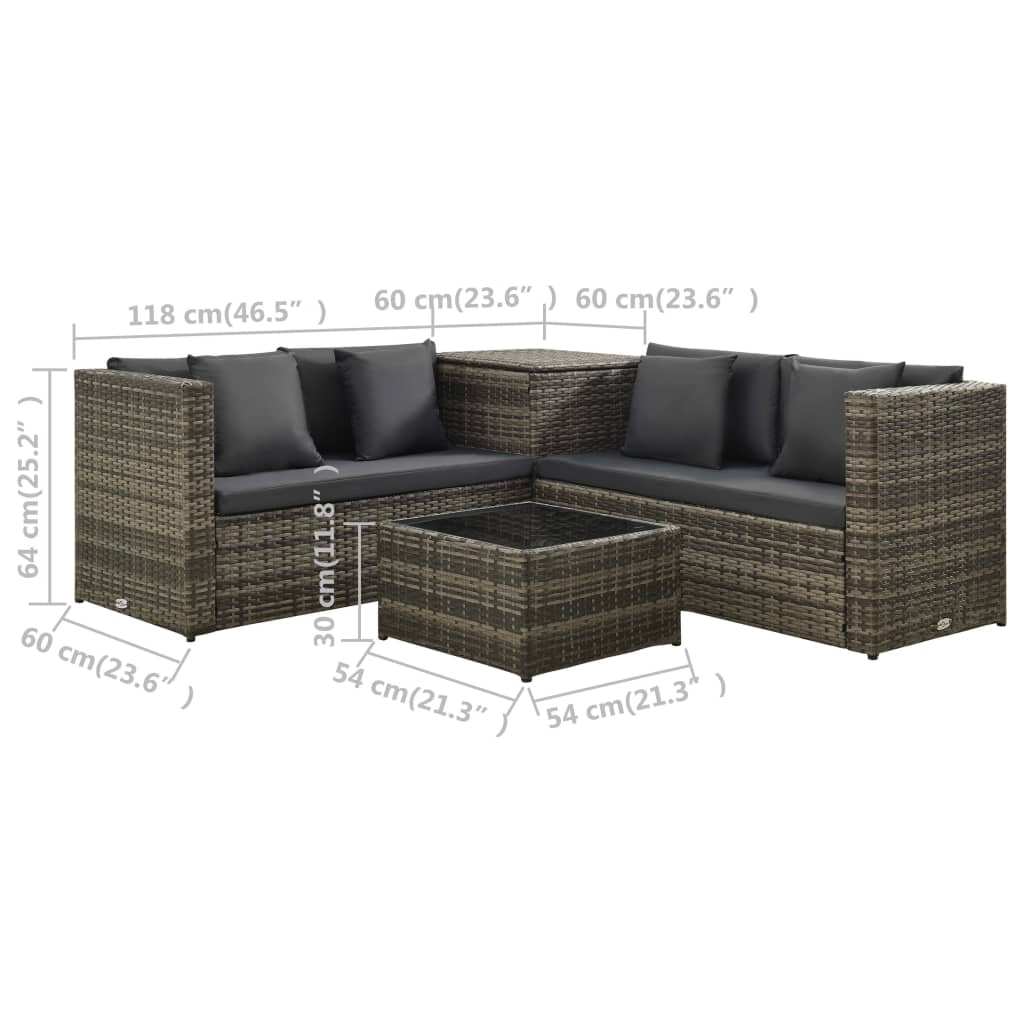 Set Divani da Giardino 4 pz con Cuscini in Polyrattan Grigio | homemem39