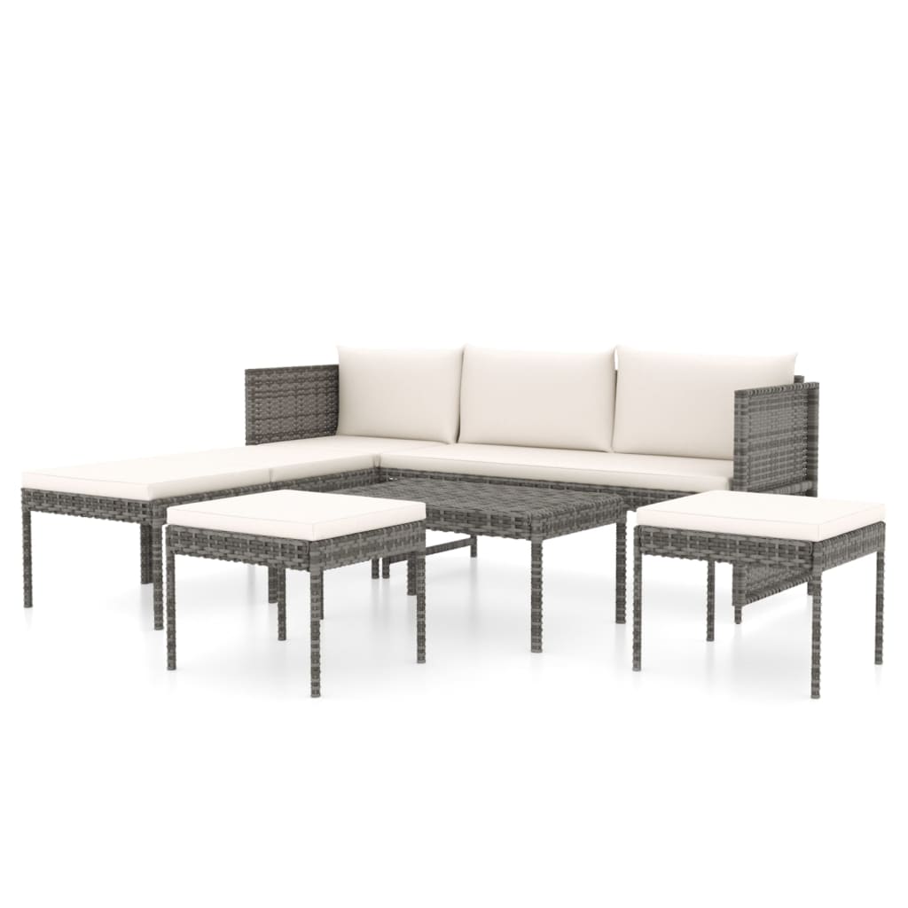 6-piece Garden Sofa Set with Gray Polyrattan Cushions