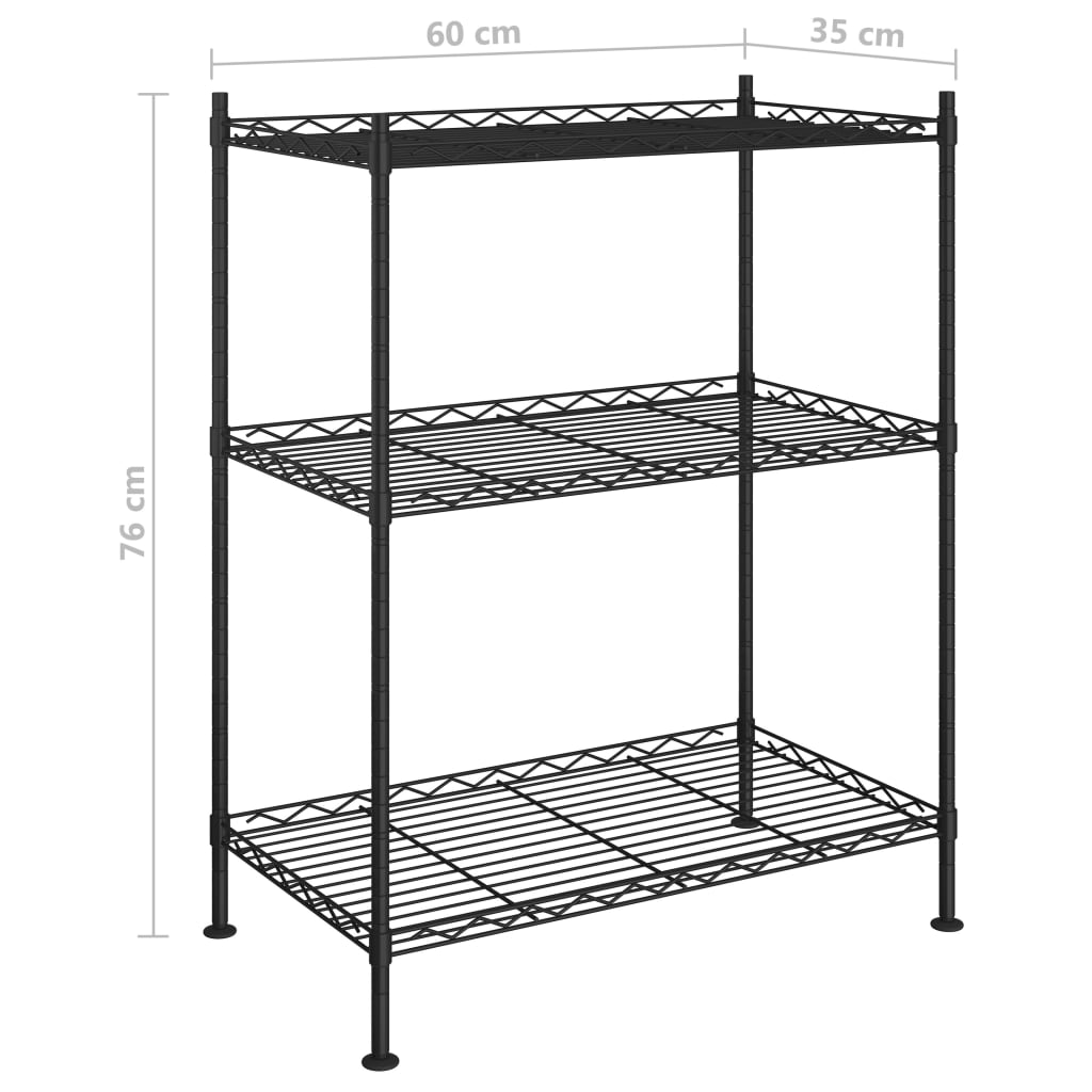 Scaffale a 3 Livelli 60x35x76 cm Nero 150 kg - homemem39
