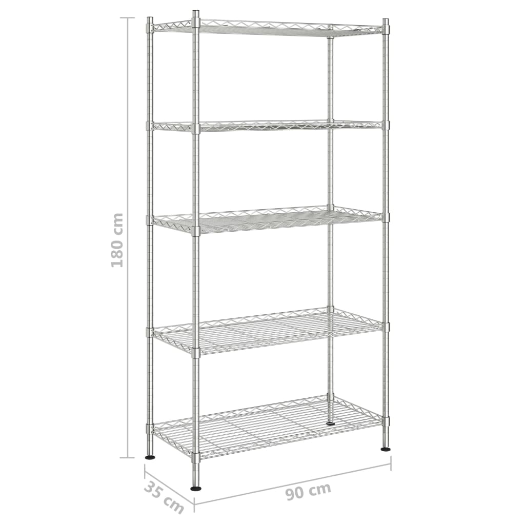 Scaffale a 5 Livelli 90x35x180 cm Cromato 250 kg | homemem39