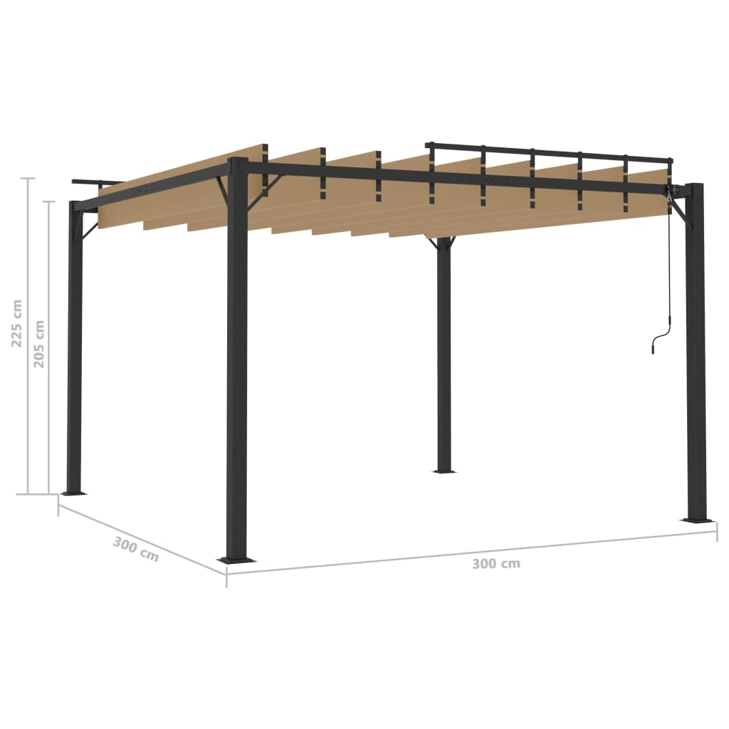 Gazebo con Tetto a Lamelle 3x3 m in Tessuto Tortora e Alluminio | homemem39
