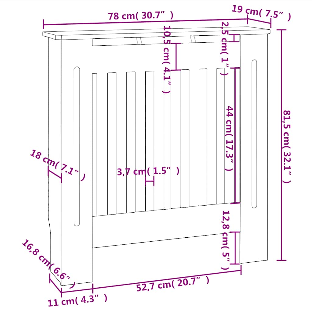 Copertura per Radiatore Bianca in Legno Multistrato 78 cm | homemem39