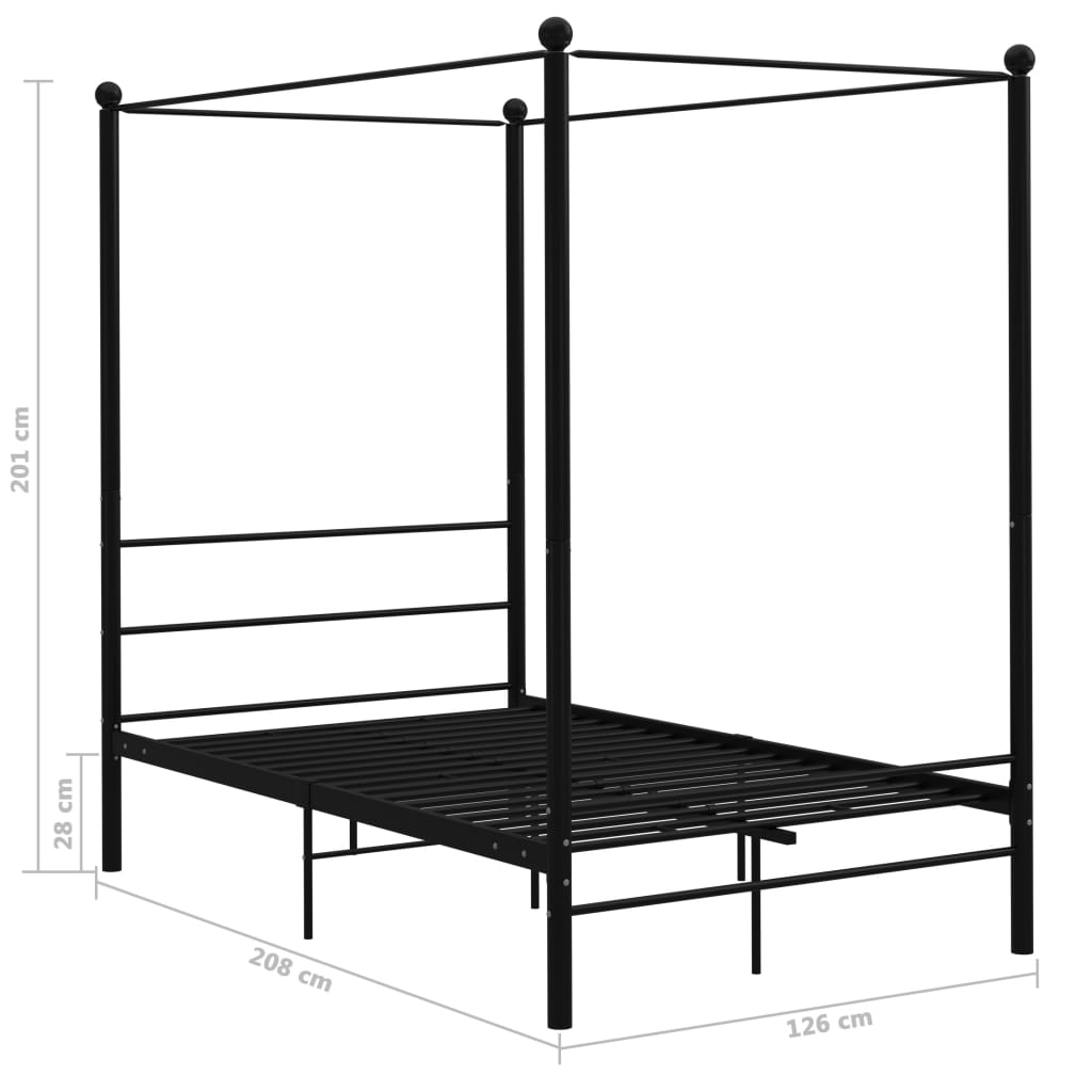 Letto a Baldacchino Nero in Metallo 120x200 cm | homemem39