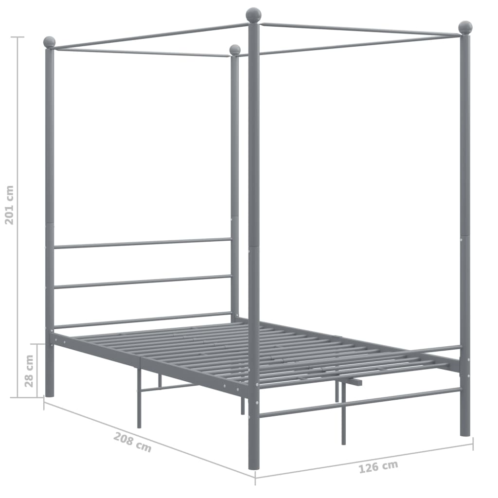 Letto a Baldacchino Grigio in Metallo 120x200 cm | homemem39