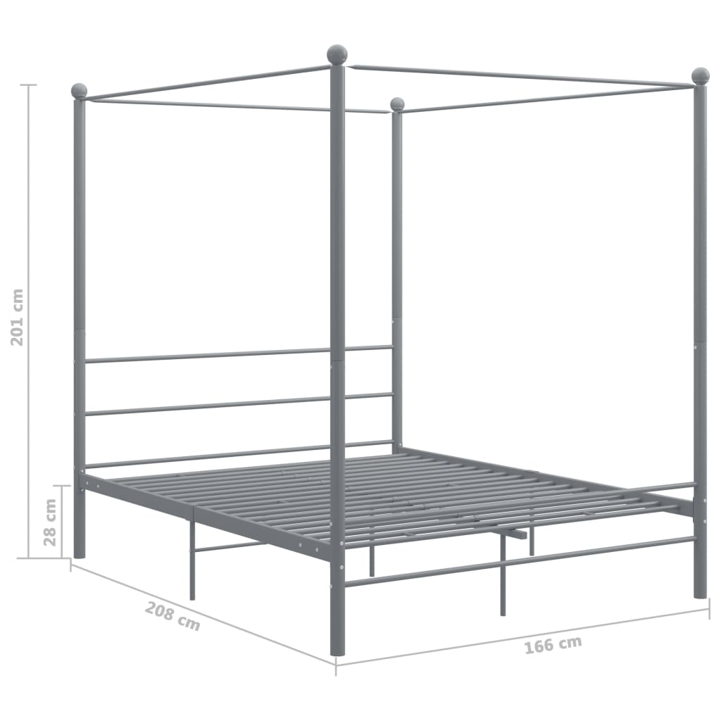 Letto a Baldacchino Grigio in Metallo 160x200 cm | homemem39