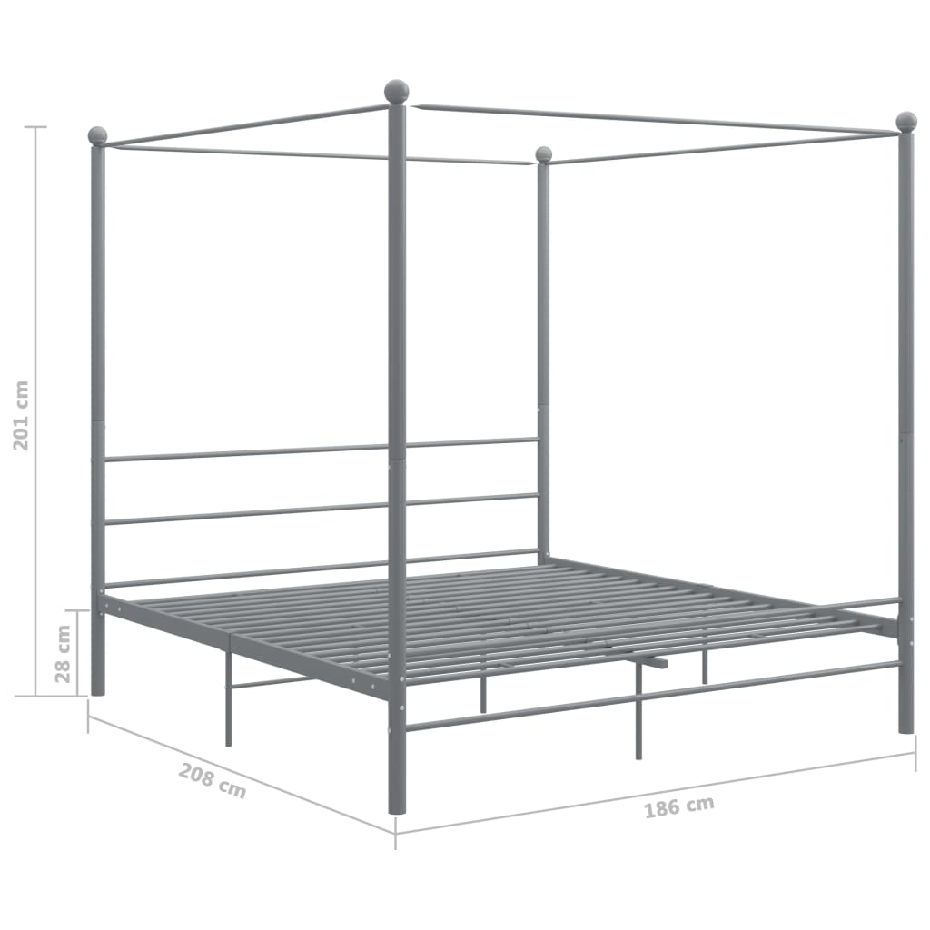 Letto a Baldacchino Grigio in Metallo 180x200 cm | homemem39