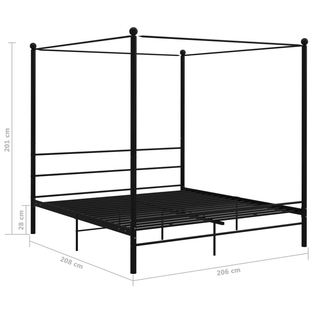 Letto a Baldacchino Nero in Metallo 200x200 cm | homemem39