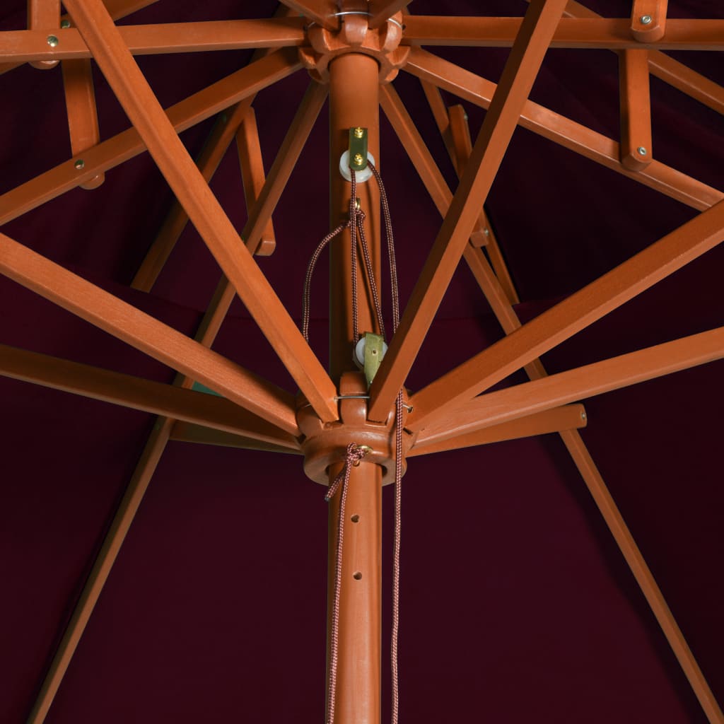Ombrellone a Due Livelli con Palo in Legno 270 cm Rosso Bordò - homemem39