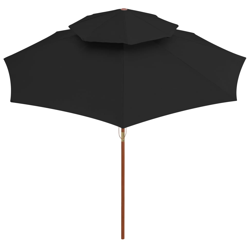 Ombrellone a Due Livelli con Palo in Legno 270 cm Nero - homemem39