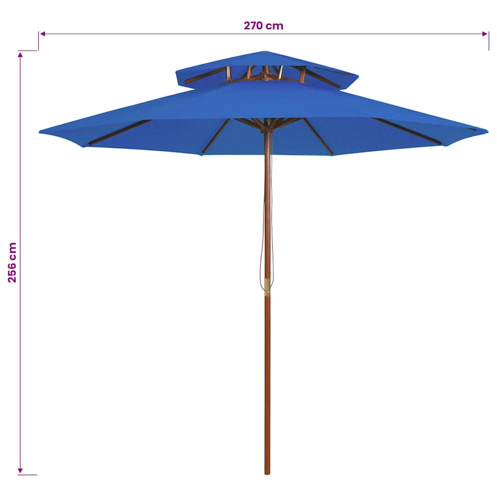 Ombrellone a Due Livelli con Palo in Legno 270 cm Blu