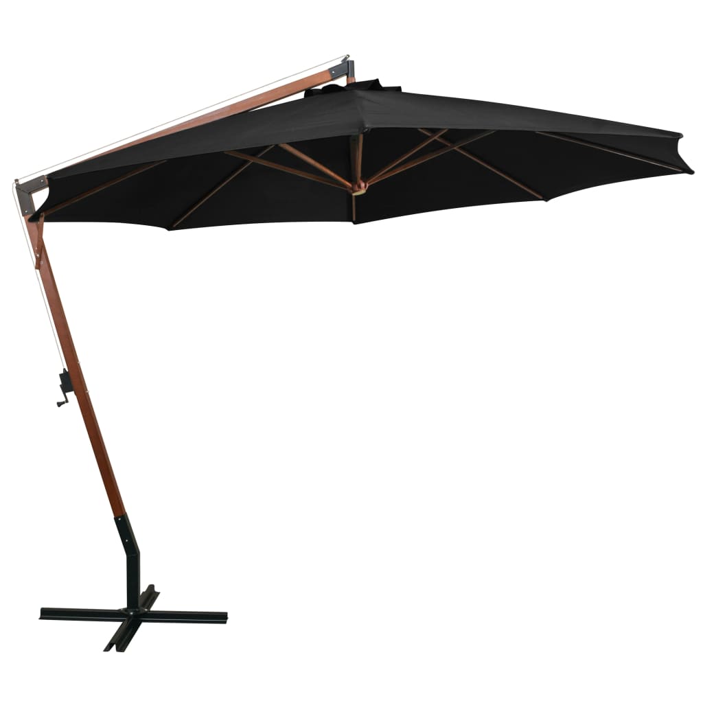 Ombrellone a Sbalzo Nero 3,5x2,9 m Palo in Abete Massello - homemem39