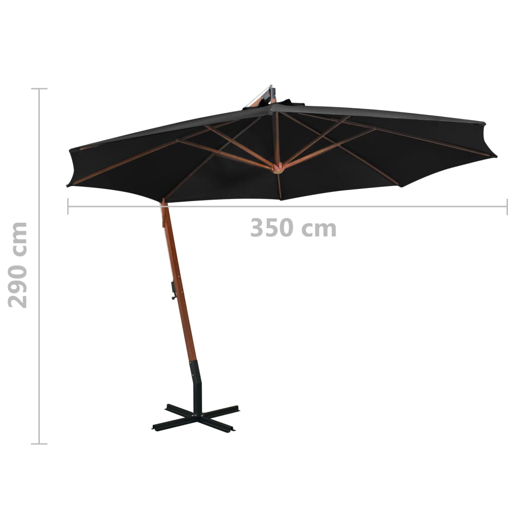 Ombrellone a Sbalzo Nero 3,5x2,9 m Palo in Abete Massello - homemem39