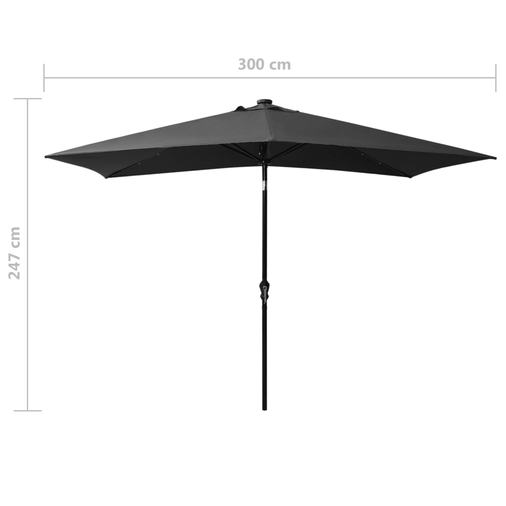Ombrellone da Giardino con LED Palo in Acciaio Antracite 2x3 m - homemem39