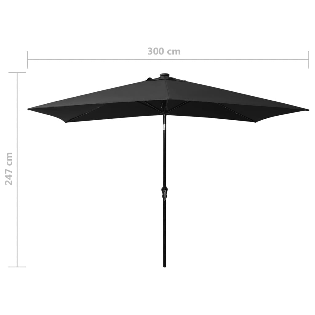 Ombrellone a Sbalzo con Palo in Acciaio e LED Nero 2x3 m - homemem39