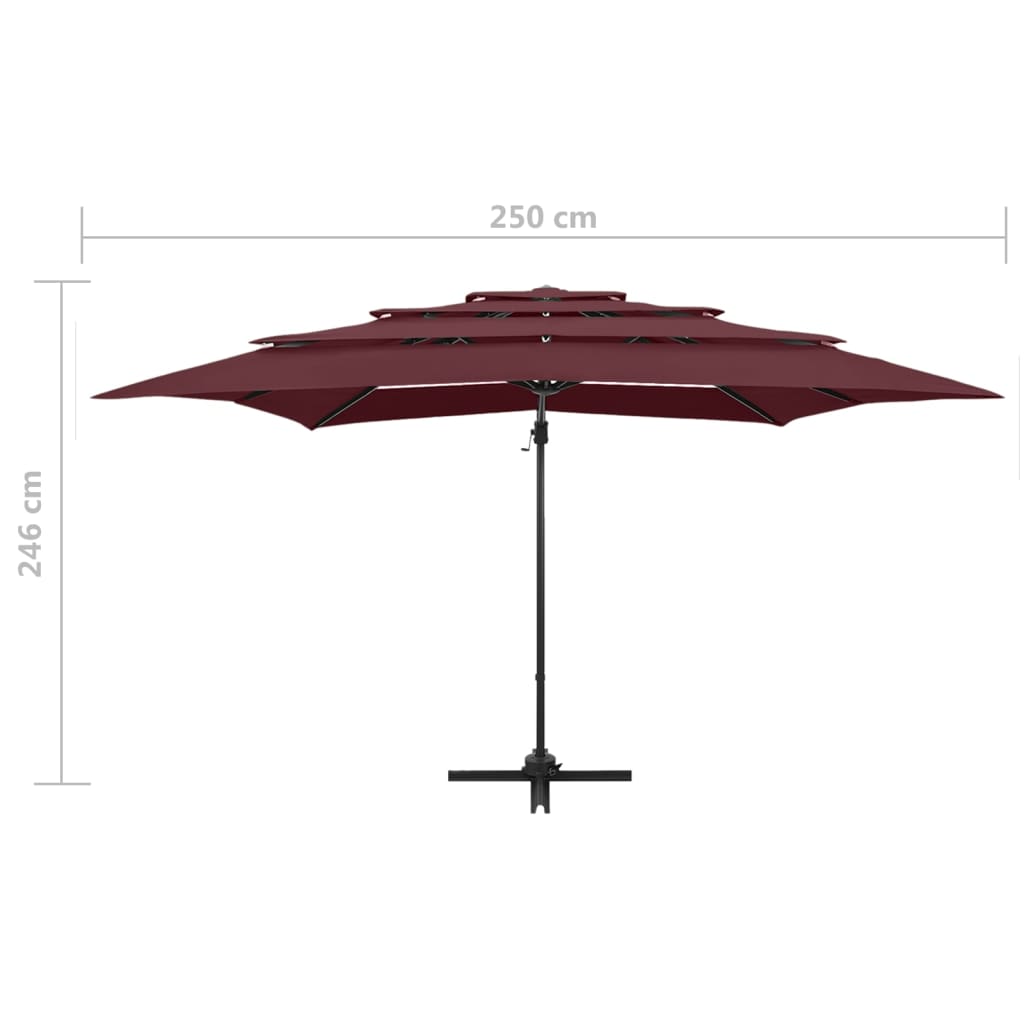 Ombrellone a 4 Livelli Palo in Alluminio 250x250 cm Bordeaux - homemem39