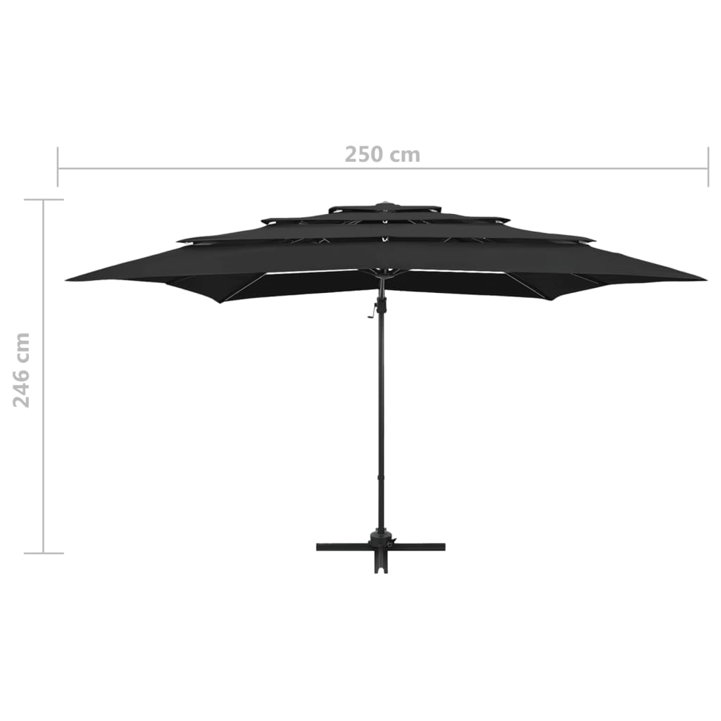 Ombrellone a Sbalzo a 4 Livelli Palo Alluminio 250x250 cm Nero - homemem39