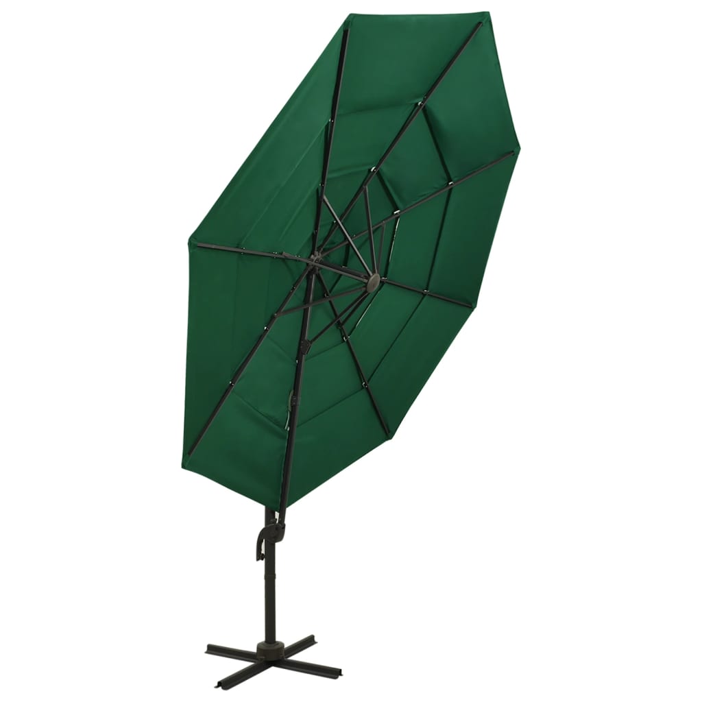 Ombrellone a Sbalzo 4 Livelli Palo Alluminio Verde 3x3 m - homemem39