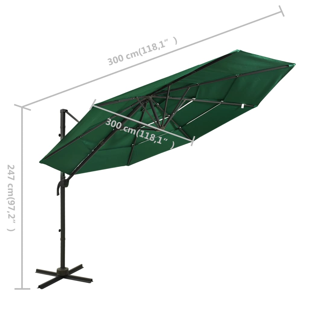 Ombrellone a Sbalzo 4 Livelli Palo Alluminio Verde 3x3 m - homemem39