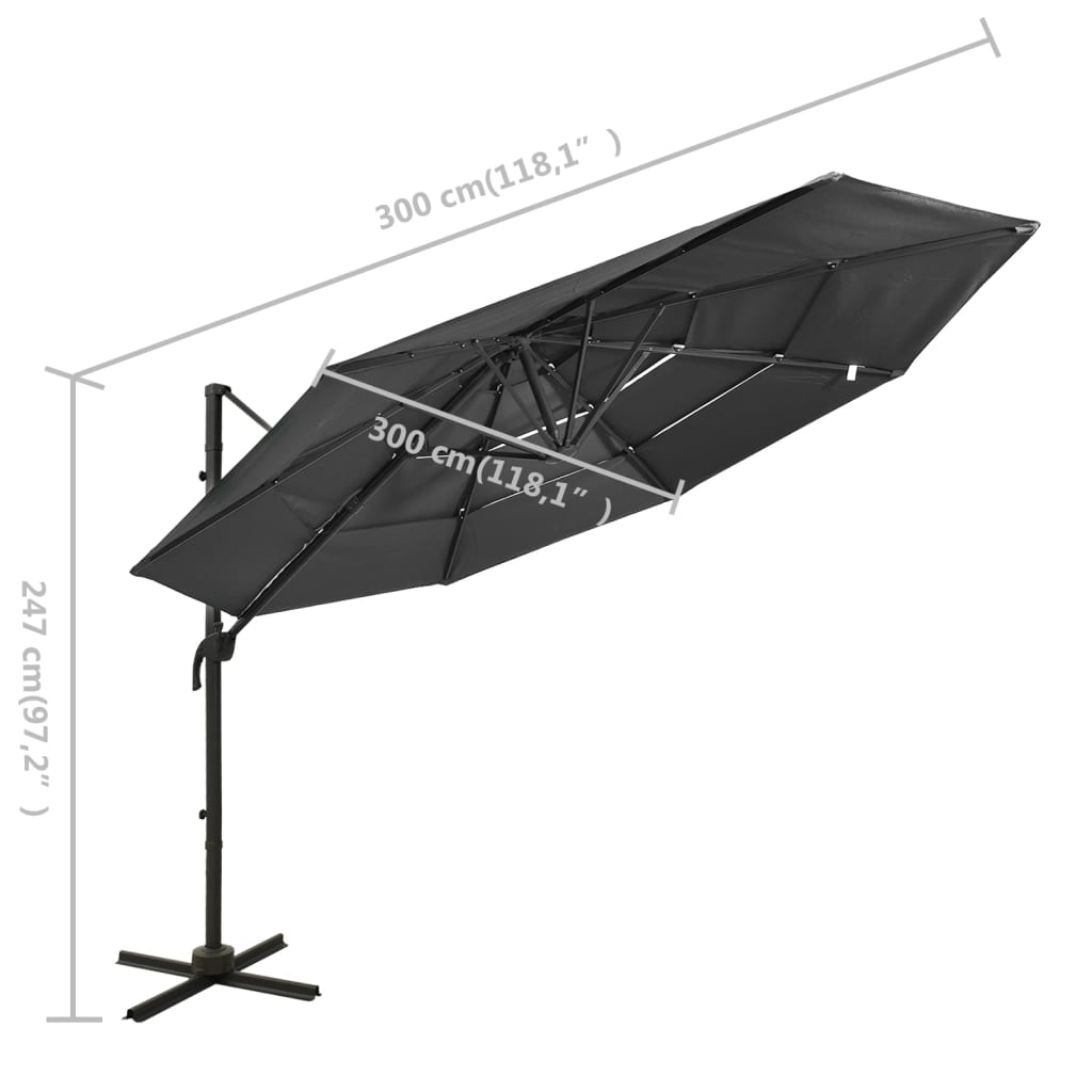 Ombrellone a Sbalzo 4 Livelli Palo in Alluminio 3x3 m Antracite | homemem39