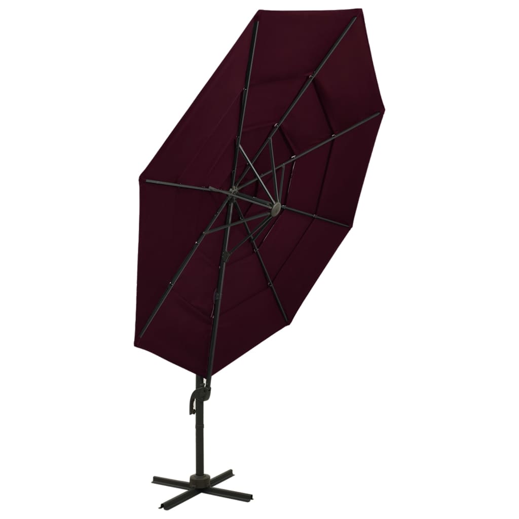 Ombrellone a Sbalzo 4 Livelli Palo in Alluminio 3x3 m Bordeaux - homemem39