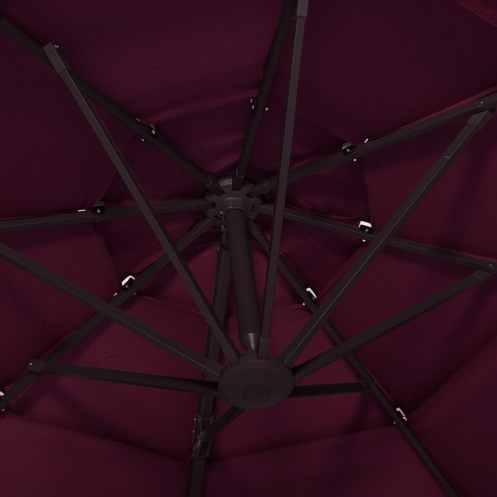 Ombrellone a Sbalzo 4 Livelli Palo in Alluminio 3x3 m Bordeaux - homemem39