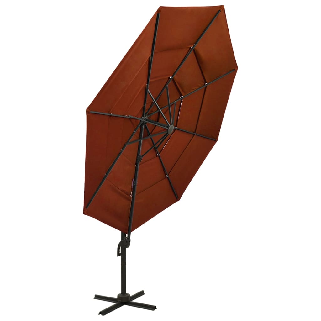 Ombrellone a Sbalzo 4 Livelli Palo in Alluminio 3x3m Terracotta - homemem39