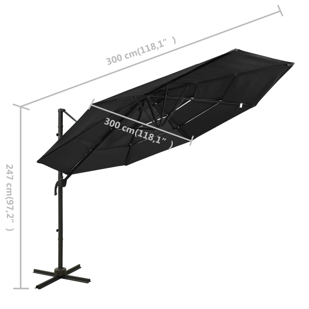 Ombrellone a Sbalzo a 4 Livelli Palo in Alluminio 3x3 m Nero - homemem39