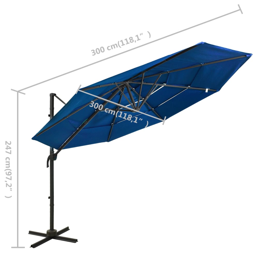 Ombrellone da Giardino 4 Livelli Palo in Alluminio Azzurro 3x3m - homemem39