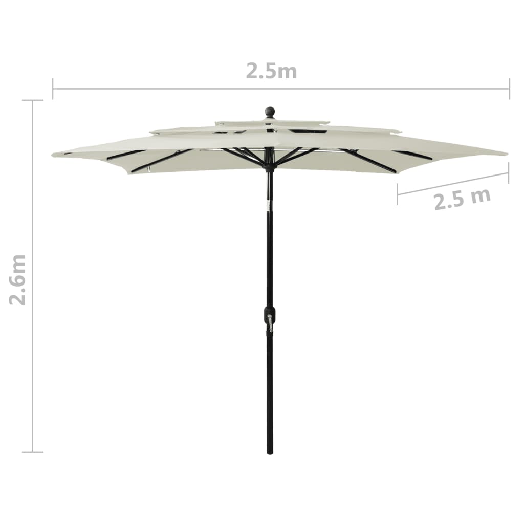 Ombrellone a Sbalzo 3 Livelli Palo Alluminio 2,5x2,5 m Sabbia - homemem39