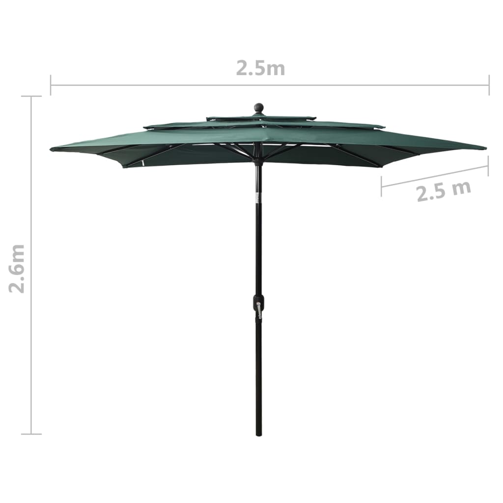 Ombrellone a 3 Livelli con Palo in Alluminio Verde 2,5x2,5 m - homemem39
