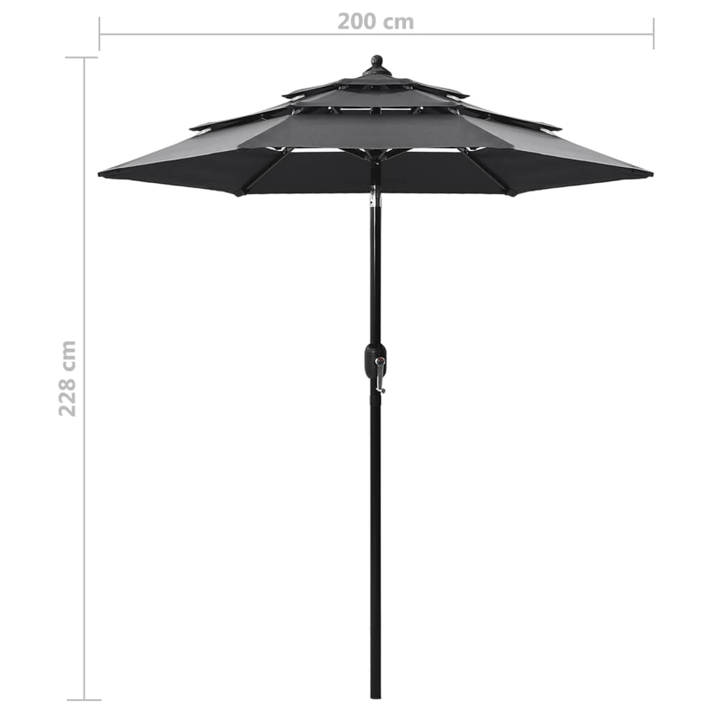 Ombrellone a 3 Livelli con Palo in Alluminio Antracite 2 m - homemem39