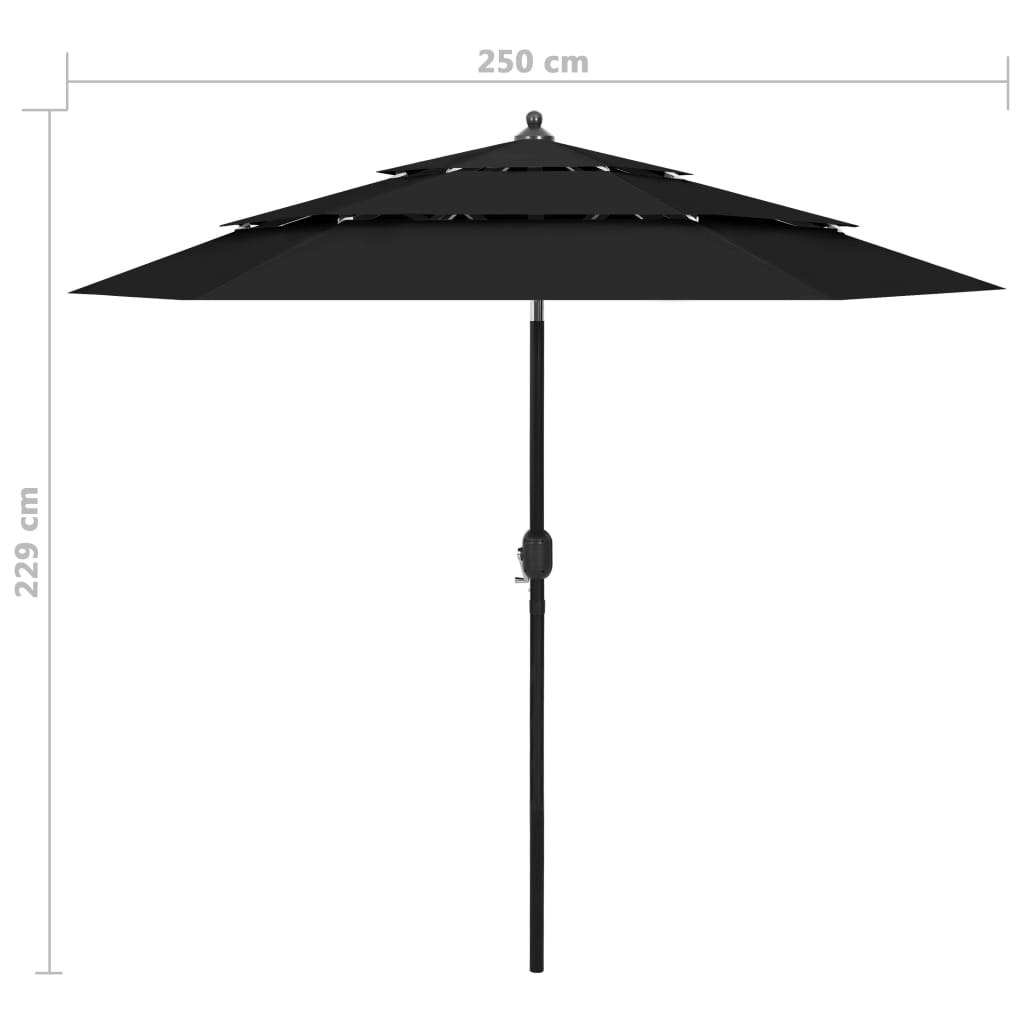 Ombrellone a Sbalzo 3 Livelli Palo Alluminio 2,5 m Nero - homemem39
