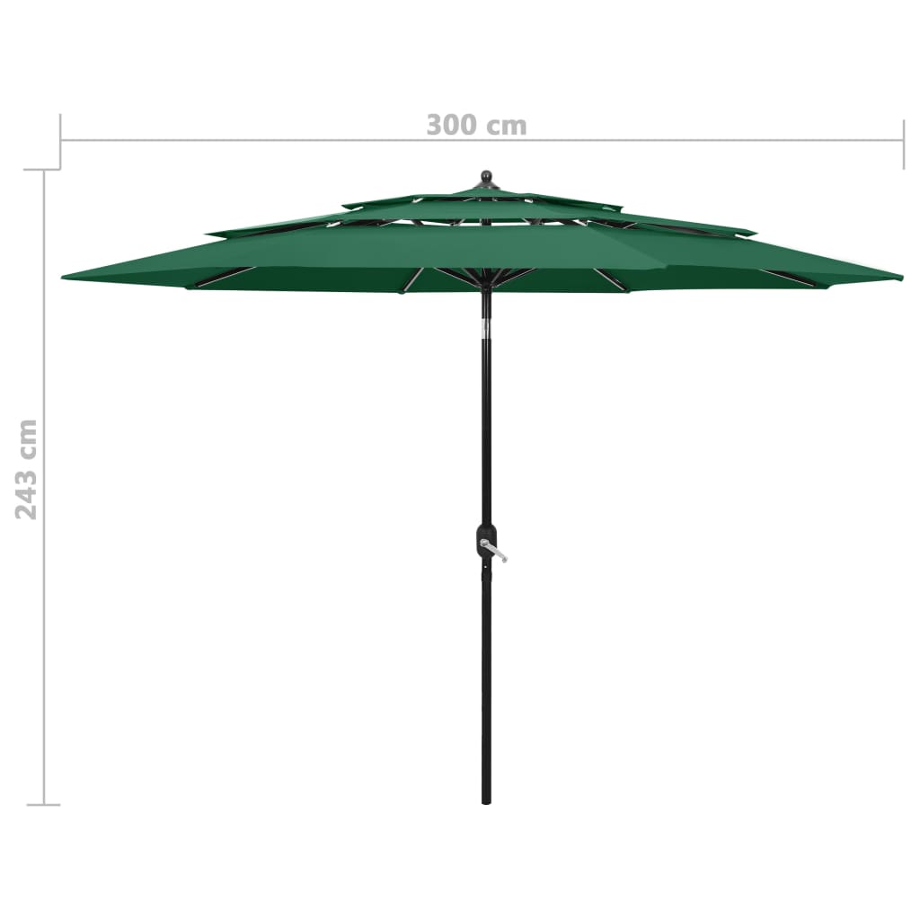 Ombrellone a 3 Livelli con Palo in Alluminio Verde 3 m | homemem39