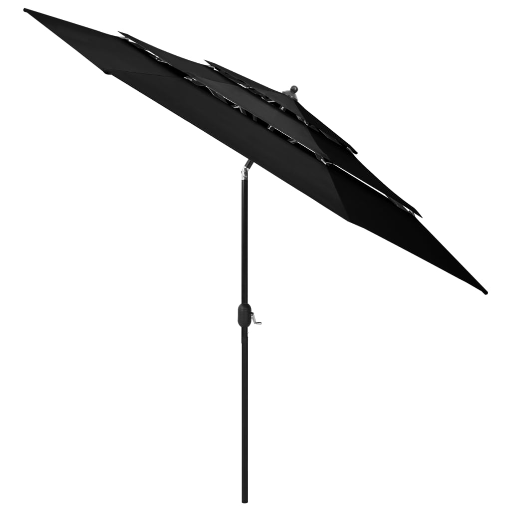 Ombrellone a Sbalzo 3 Livelli Palo Alluminio 3 m Nero - homemem39