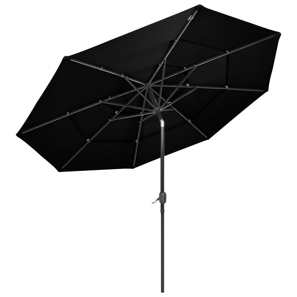 Ombrellone a Sbalzo 3 Livelli Palo Alluminio 3 m Nero - homemem39