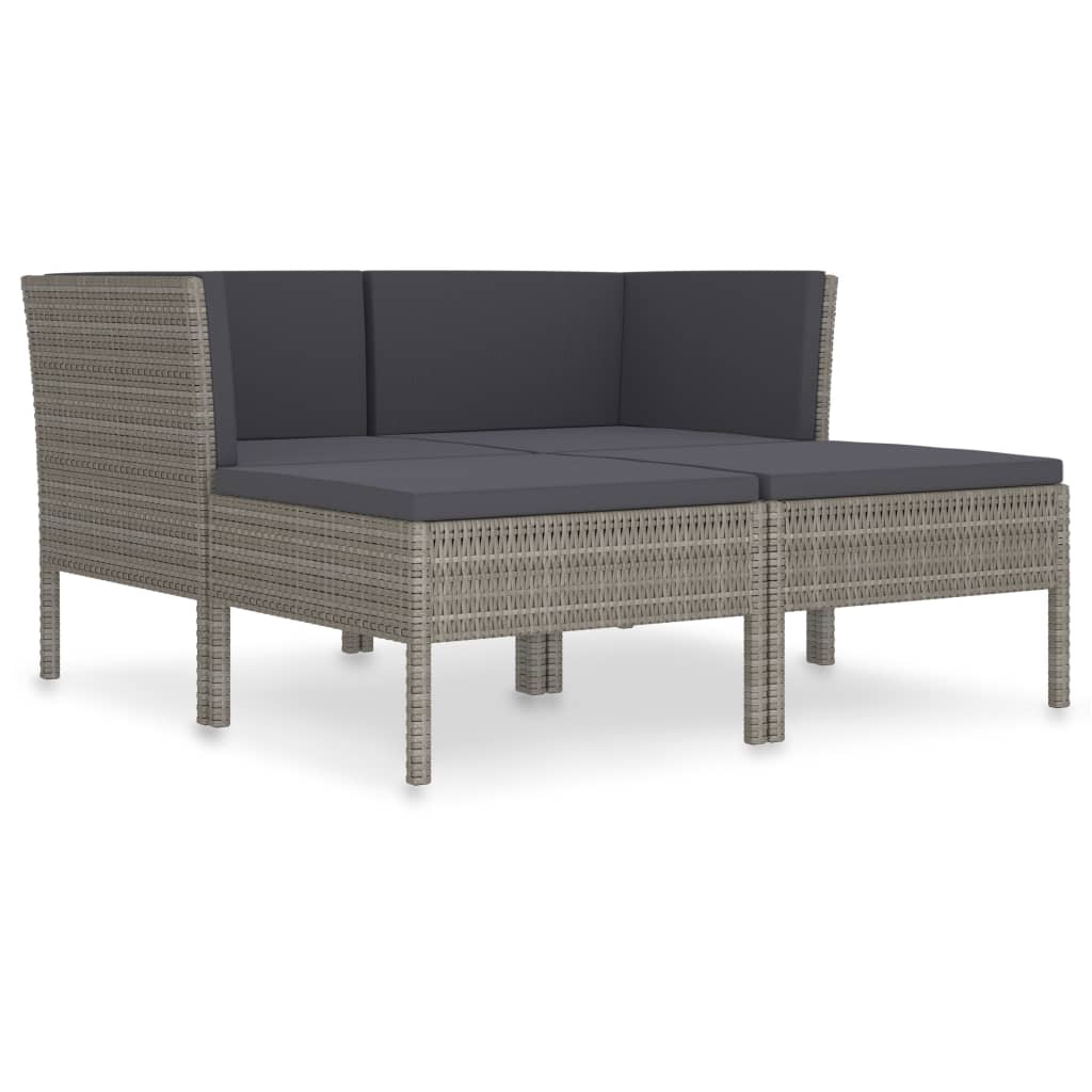 Set Divani da Giardino 4 pz con Cuscini in Polyrattan Grigio - homemem39