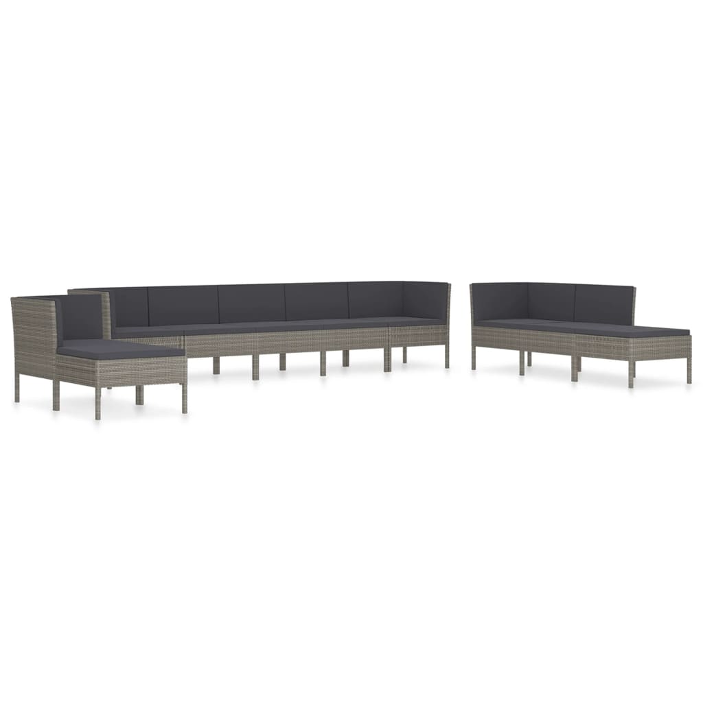 Set Divani da Giardino 10 pz con Cuscini in Polyrattan Grigio - homemem39