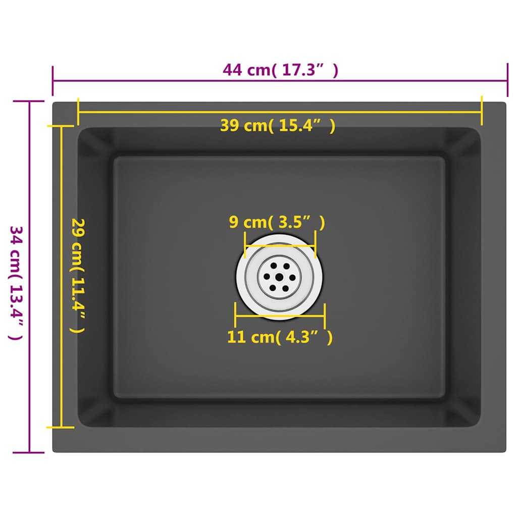 Lavello da Cucina Lavorato a Mano Nero Acciaio Inox