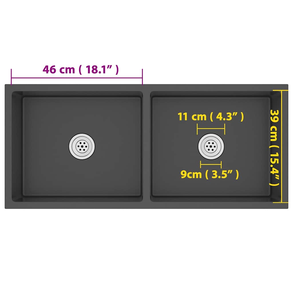 Lavello da Cucina Artigianale Nero in Acciaio Inox